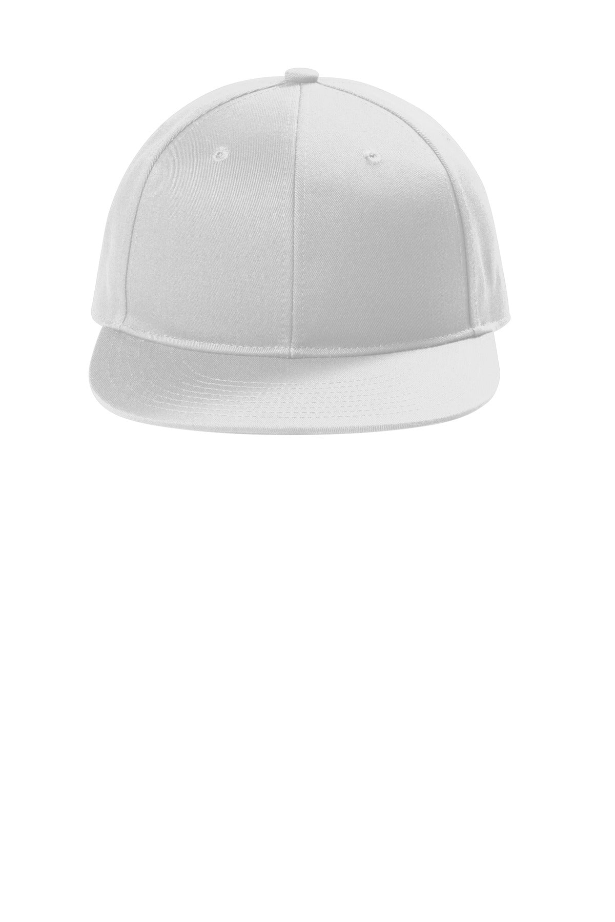 Front View of White Port Authority Snapback Flat Bill Cap C406 plain