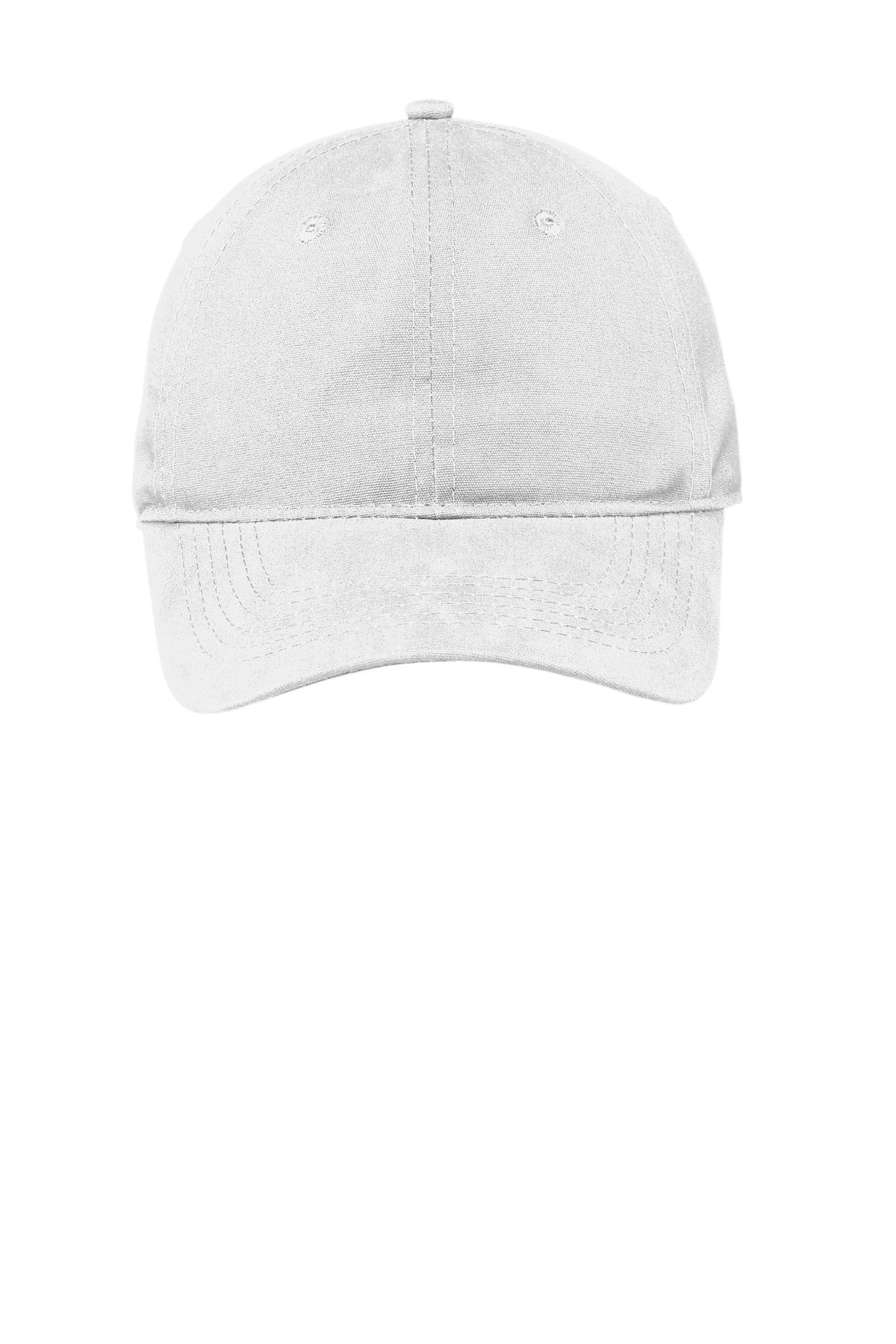 Front View of White Port Authority Soft Brushed Canvas Cap. CP96 plain