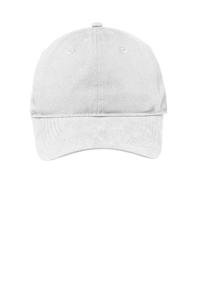 Front View of White Port Authority Soft Brushed Canvas Cap. CP96 plain