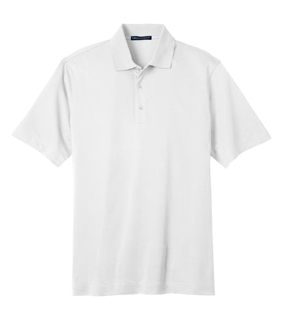 Front View of White Port Authority Tech Pique Polo. K527 plain
