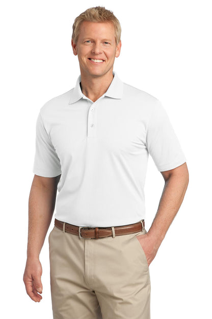 Front View of White Port Authority Tech Pique Polo. K527 plain