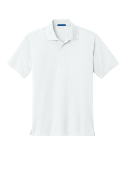 Front View of White Port Authority Tech Pique Polo. K527