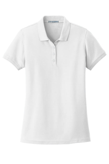 Front View of White Port Authority Women's Core Classic Pique Polo. L100 plain