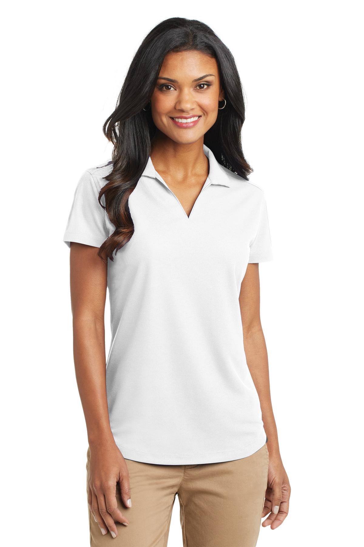 Front View of White Port Authority Women's Dry Zone Grid Polo. L572 plain