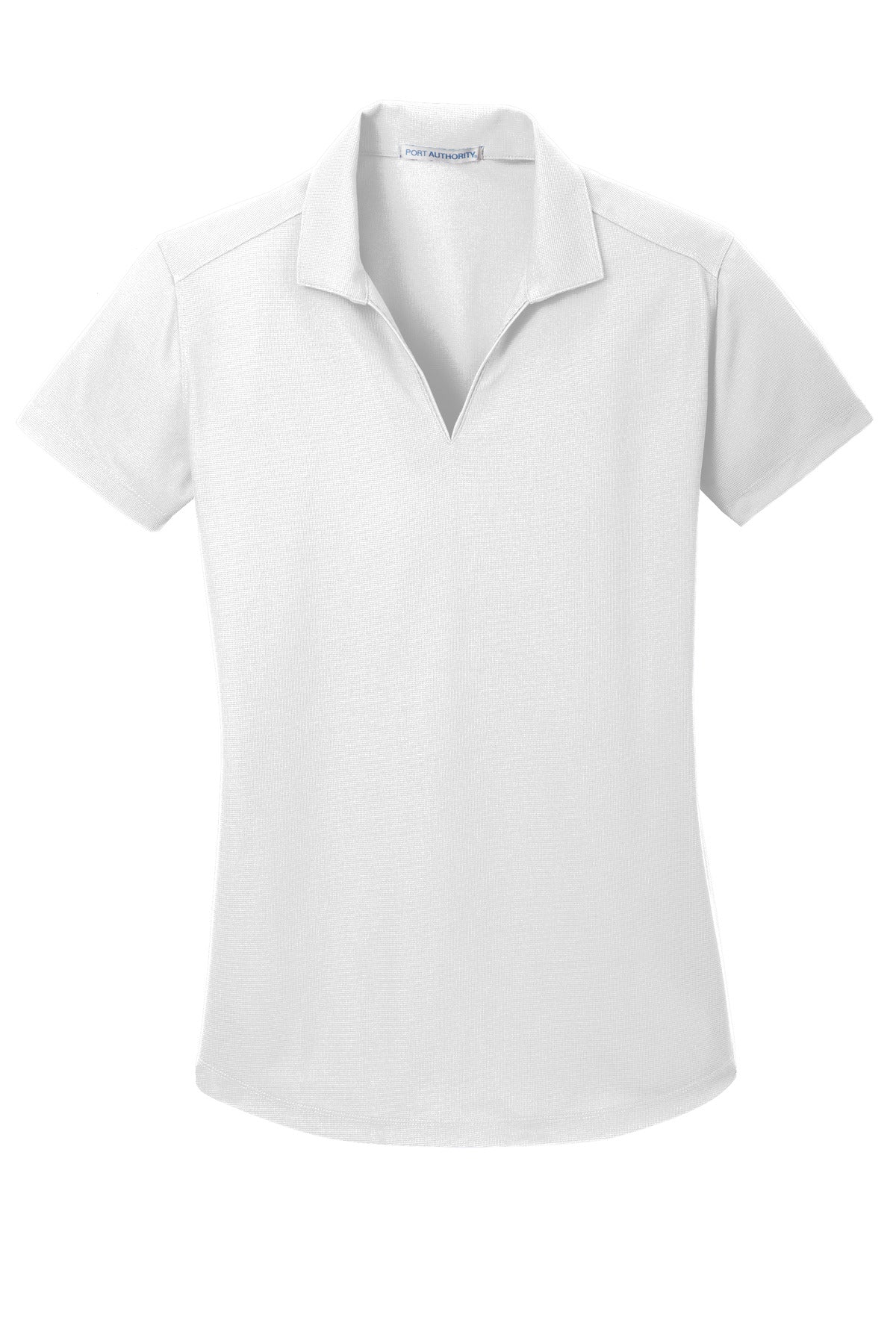 Front View of White Port Authority Women's Dry Zone Grid Polo. L572 plain