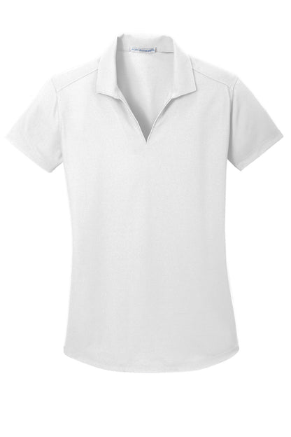 Front View of White Port Authority Women's Dry Zone Grid Polo. L572 plain