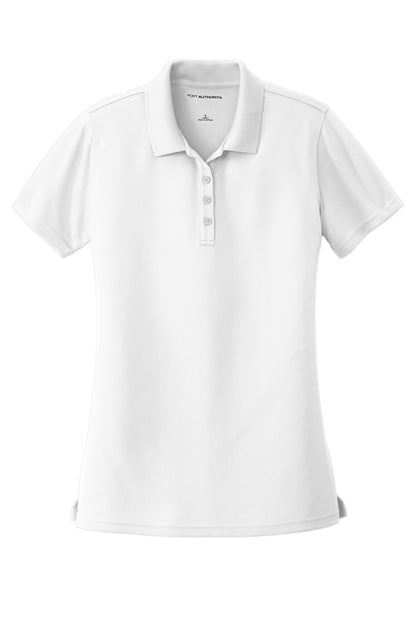 Front View of White Port Authority Women's Dry Zone UV Micro-Mesh Polo. LK110 plain
