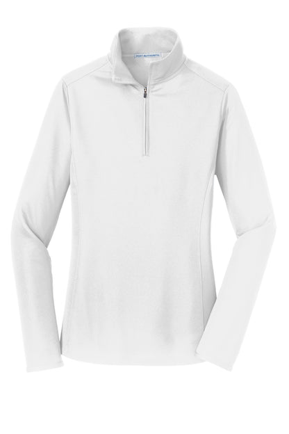 Front View of White Port Authority Women's Pinpoint Mesh 1/2-Zip . L806 plain