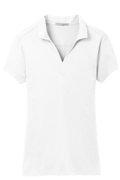 Front View of White Port Authority Women's Rapid Dry Mesh Polo. L573 plain
