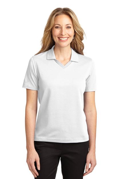 Front View of White Port Authority Women's Rapid Dry Polo. L455 plain