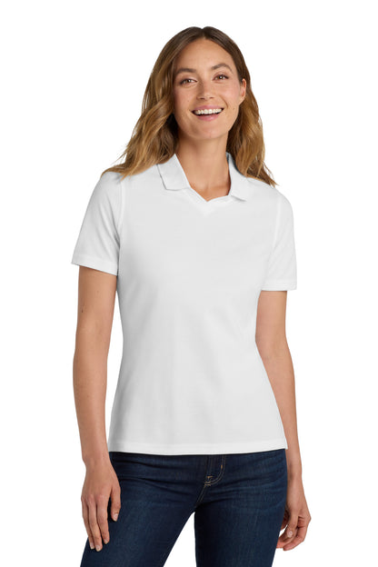 Front View of White Port Authority Women's Rapid Dry Polo. L455 plain