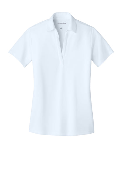 Front View of White Port Authority Women's Silk Touch Performance Polo. L540 plain