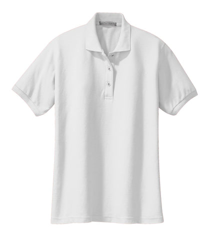 Front View of White Port Authority Women's Silk Touch Polo. L500 plain