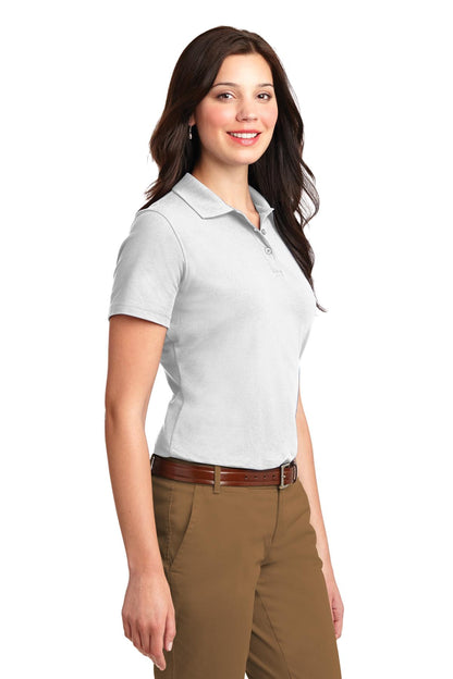 Front View of White Port Authority Women's Stain-Resistant Polo. L510 plain