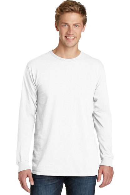 Front View of White Port & Co Beach Wash Garment-Dyed Long Sleeve Tee PC099LS plain