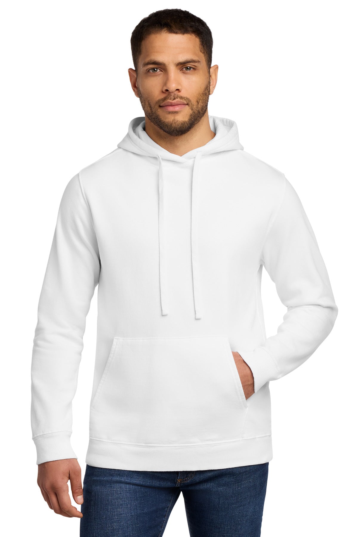 Front View of White Port & Co Beach Wash Garment-Dyed Pullover Hooded Sweatshirt. PC098H plain