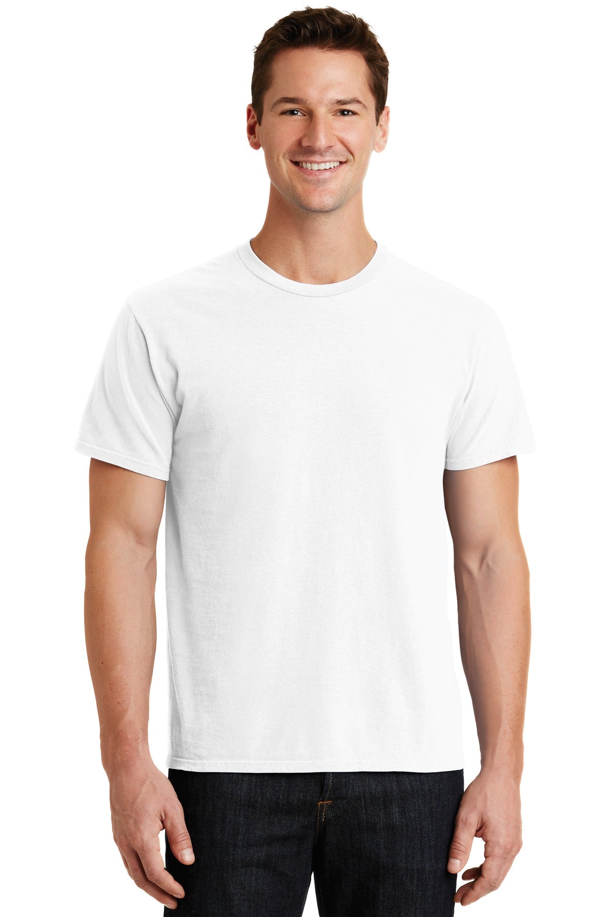 Front View of White Port & Co Beach Wash Garment-Dyed Tee. PC099 plain