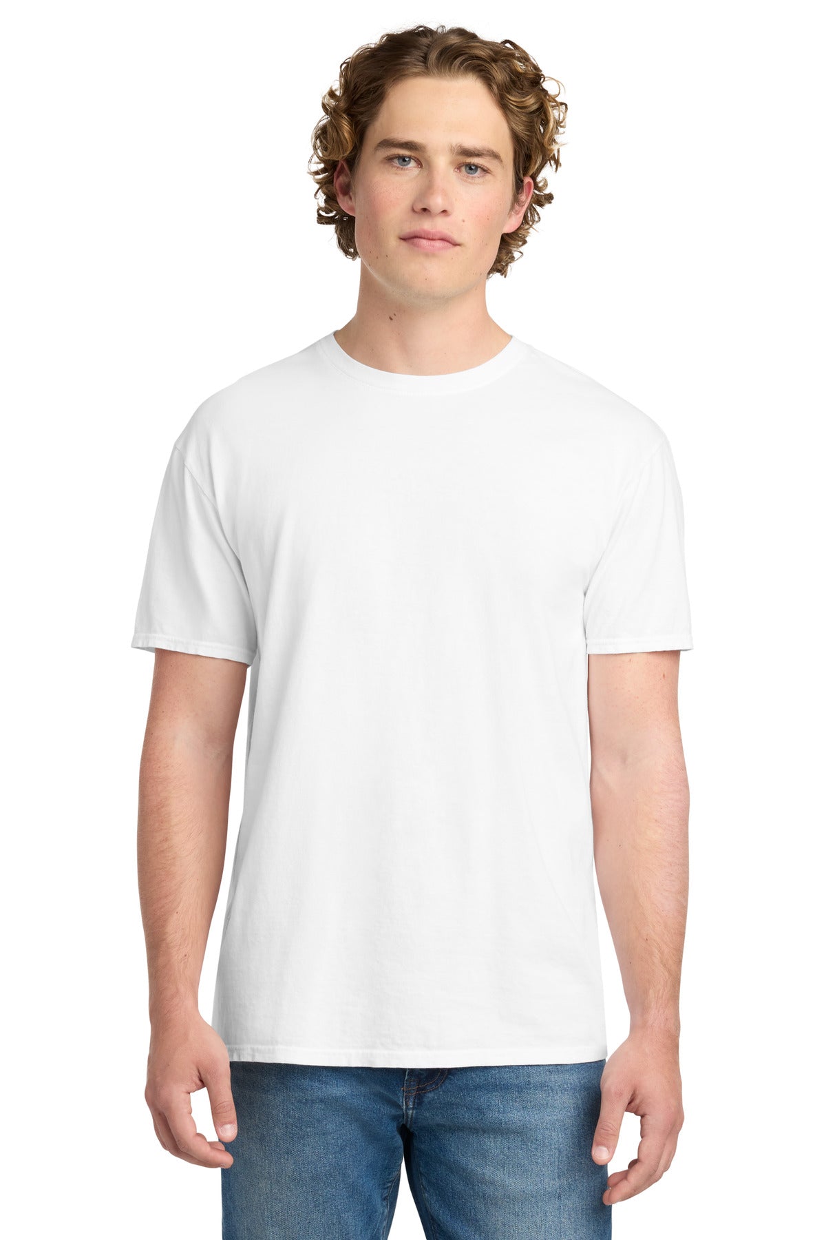 Front View of White Port & Co Beach Wash Garment-Dyed Tee. PC099 plain