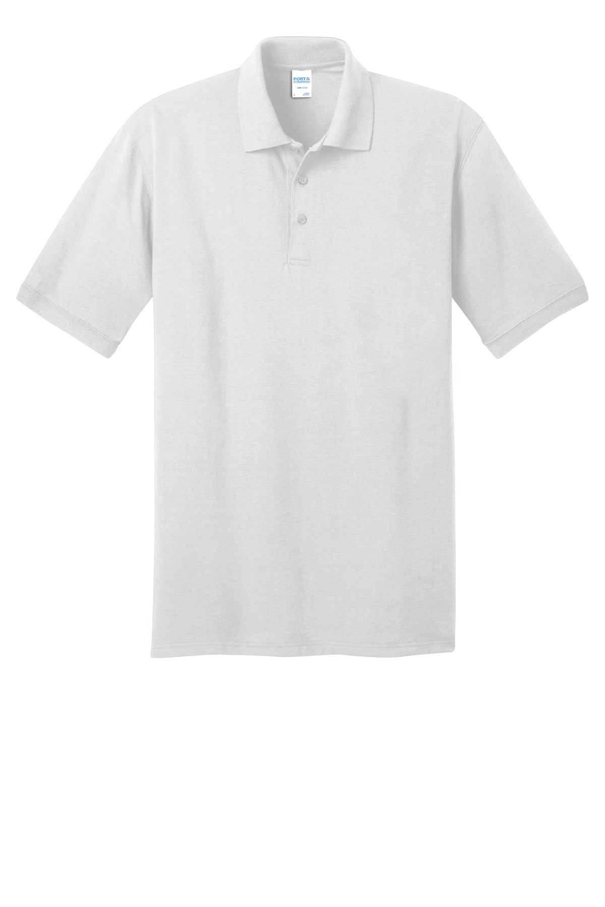 Front View of White Port & Co Core Blend Jersey Knit Polo. KP55 plain