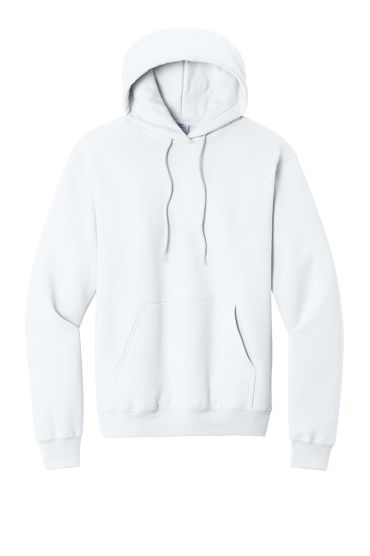 Front View of White Port & Co Core Fleece Pullover Hooded Sweatshirt. PC78H plain