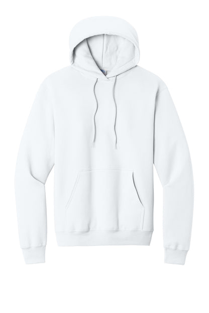 Front View of White Port & Co Core Fleece Pullover Hooded Sweatshirt. PC78H plain