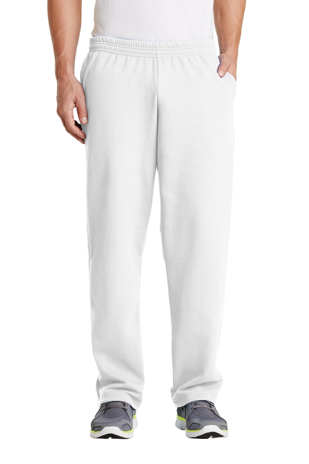 Front View of White Port & Co Core Fleece Sweatpant with Pockets. PC78P plain