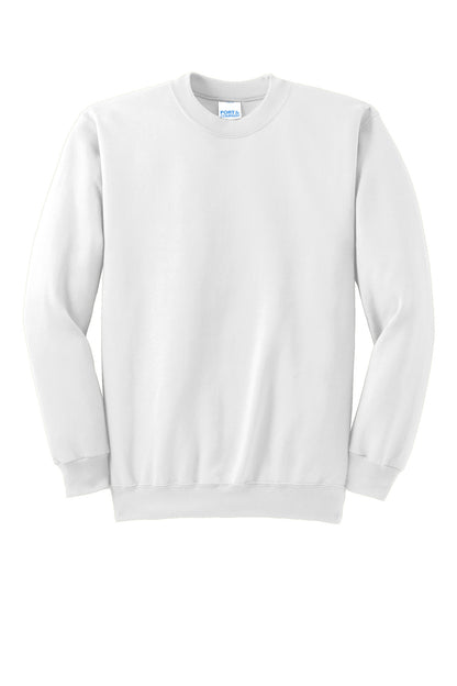 Front View of White Port & Co Essential Fleece Crewneck Sweatshirt. PC90 plain