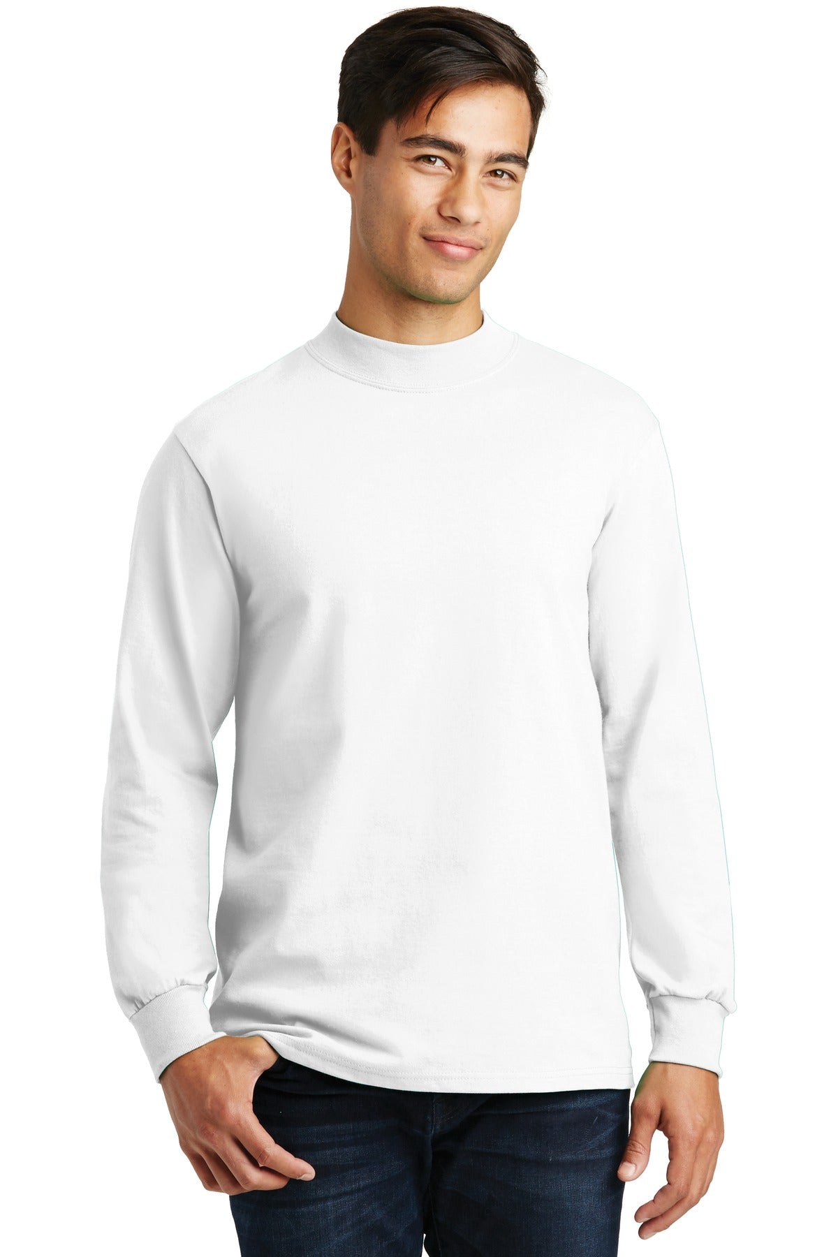 Front View of White Port & Co Essential Mock Turtleneck. PC61M plain