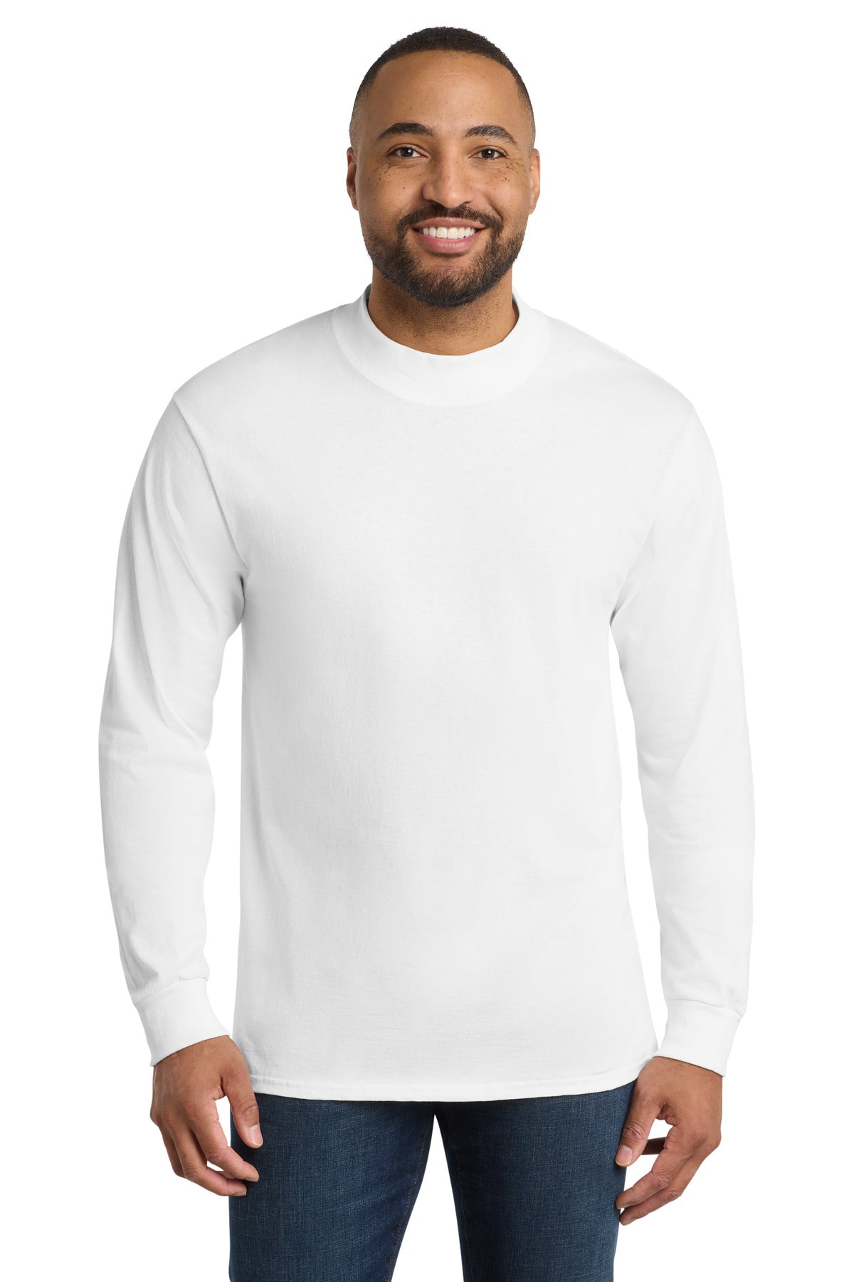 Front View of White Port & Co Essential Mock Turtleneck. PC61M plain