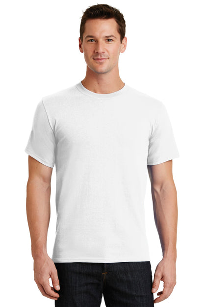 Front View of White Port & Co Essential Tee. PC61 plain