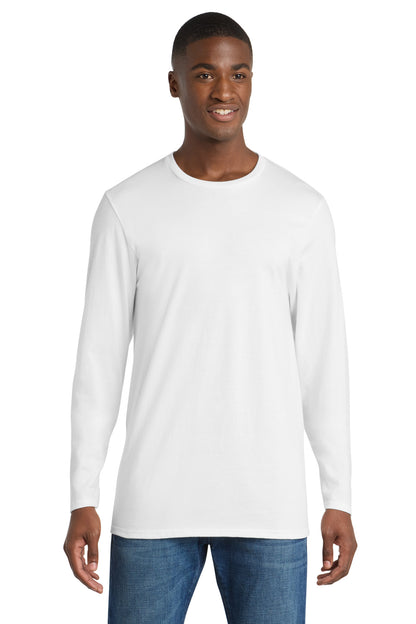 Front View of White Port & Co Long Sleeve Bouncer Tee PC600LS plain