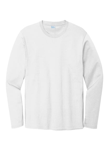 Front View of White Port & Co Long Sleeve Bouncer Tee PC600LS plain