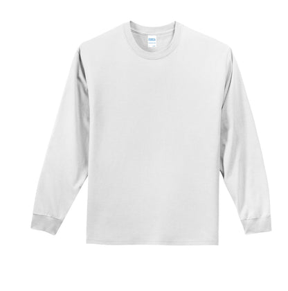 Front View of White Port & Co Long Sleeve Essential Tee. PC61LS plain