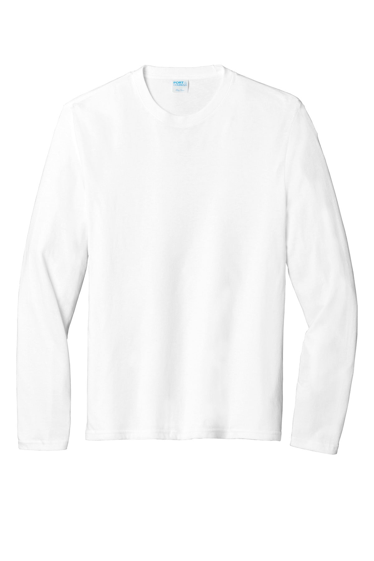 Front View of White Port & Co Long Sleeve Fan Favorite Blend Tee. PC455LS plain