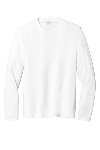 Front View of White Port & Co Long Sleeve Fan Favorite Blend Tee. PC455LS plain