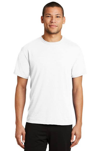 Front View of White Port & Co Performance Blend Tee. PC381 plain