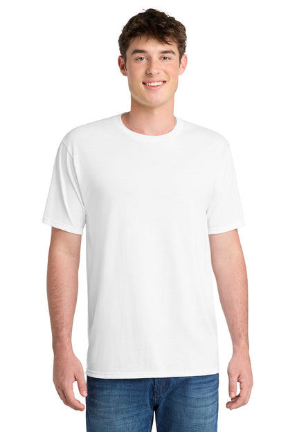Front View of White Port & Co Performance Blend Tee. PC381 plain