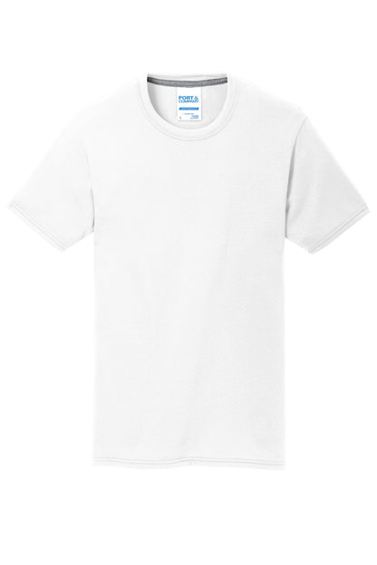 Front View of White Port & Co Performance Blend Tee. PC381 plain