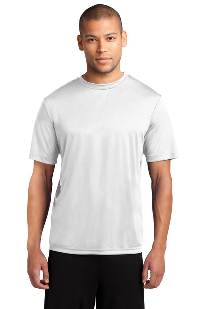 Front View of White Port & Co Performance Tee. PC380 plain