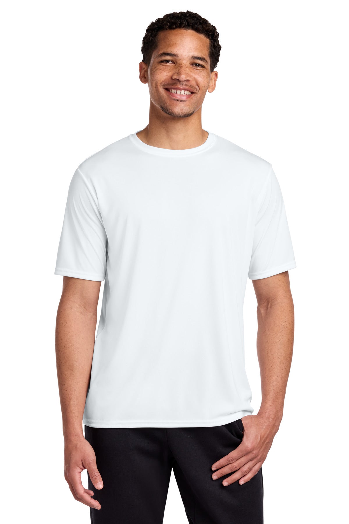 Front View of White Port & Co Performance Tee. PC380 plain