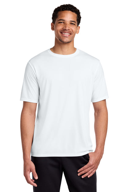 Front View of White Port & Co Performance Tee. PC380 plain