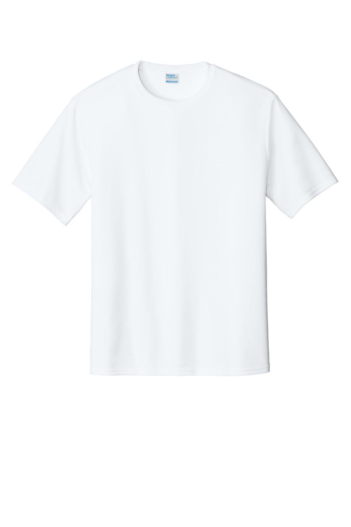 Front View of White Port & Co Performance Tee. PC380 plain