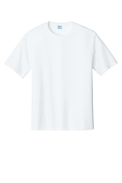 Front View of White Port & Co Performance Tee. PC380 plain