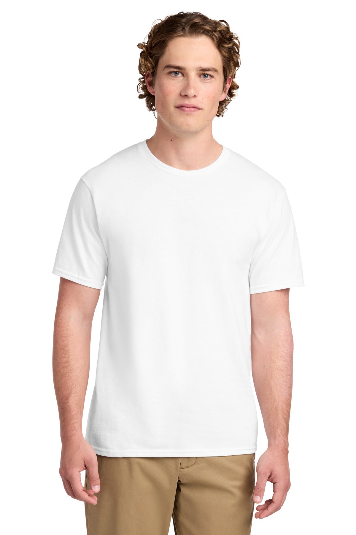 Front View of White Port & Co Ring Spun Cotton Tee. PC150 plain