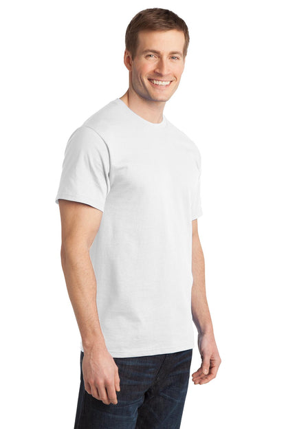 Front View of White Port & Co Ring Spun Cotton Tee. PC150 plain