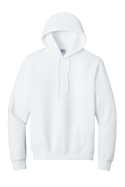 Front View of White Port & Co Tall Essential Fleece Pullover Hooded Sweatshirt. PC90HT plain