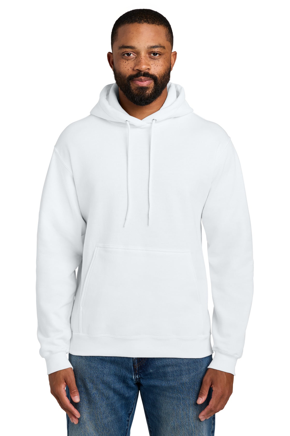 Front View of White Port & Co Tall Essential Fleece Pullover Hooded Sweatshirt. PC90HT plain