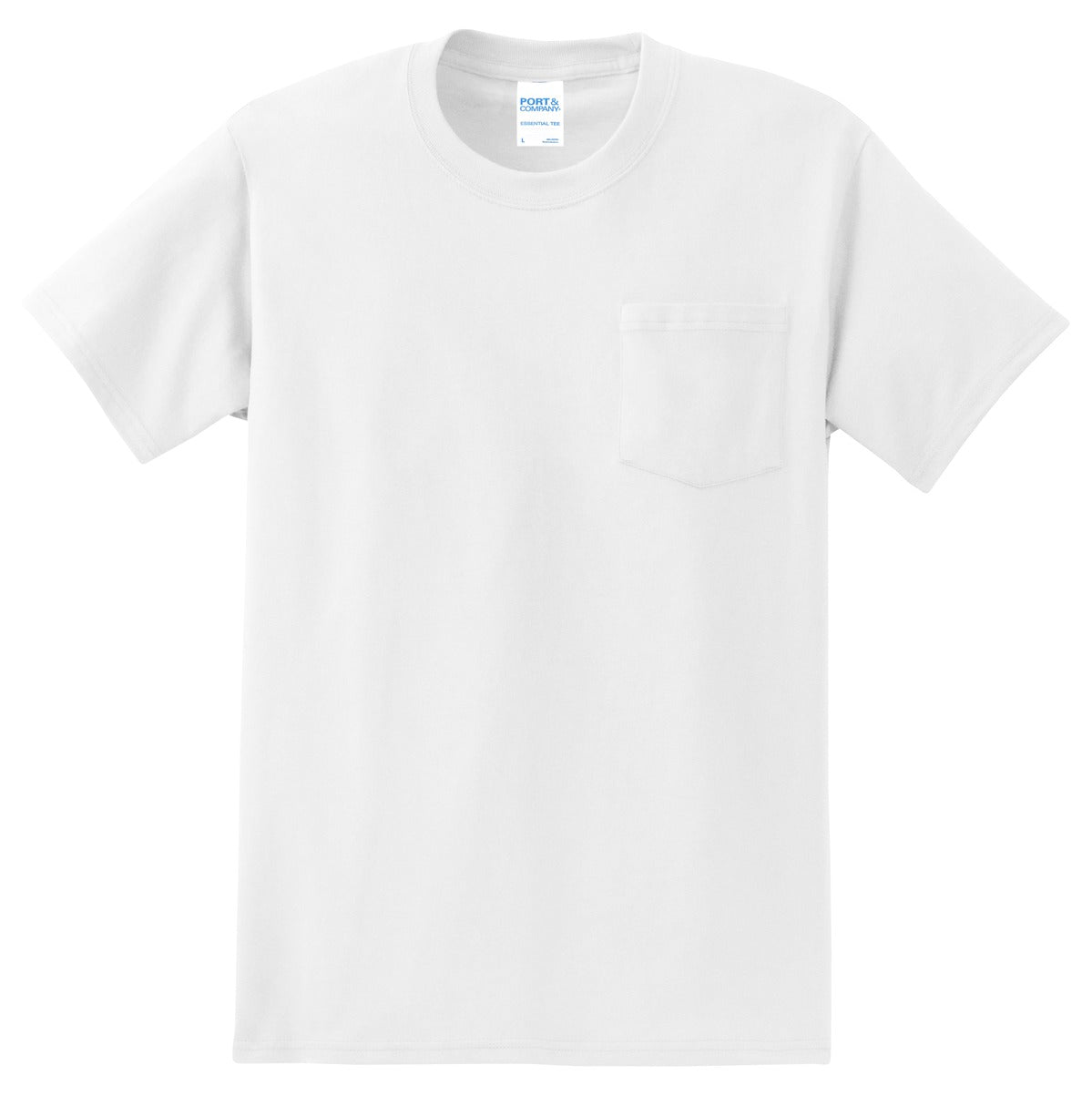 Front View of White Port & Co Tall Essential Pocket Tee. PC61PT plain