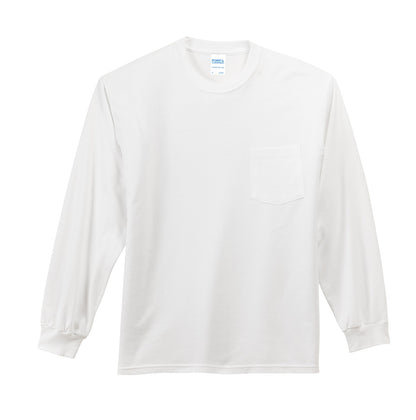 Front View of White Port & Co Tall Long Sleeve Essential Pocket Tee. PC61LSPT plain