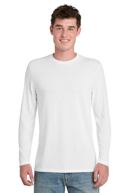 Front View of White Port & Co Tri-Blend Long Sleeve Tee. PC330LS plain